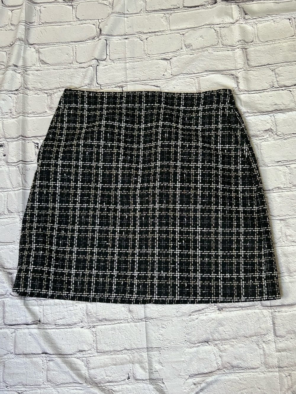 LOFT Black and White Plaid Pencil Skirt
